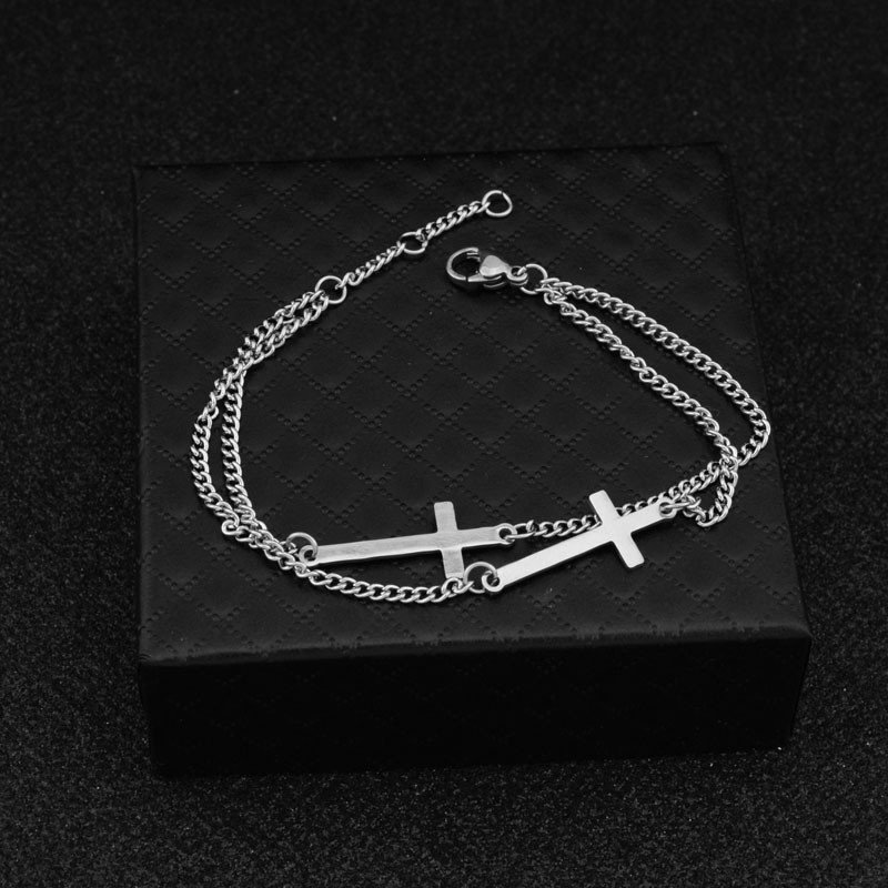 Kpop BTS Chain Bracelet J-Hope Cross Design Double Layer Bracelet