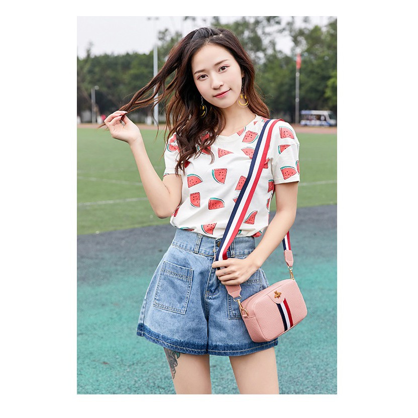 Ennwen TS103 Korea Colorful Strip Bee Sling Bag Tas