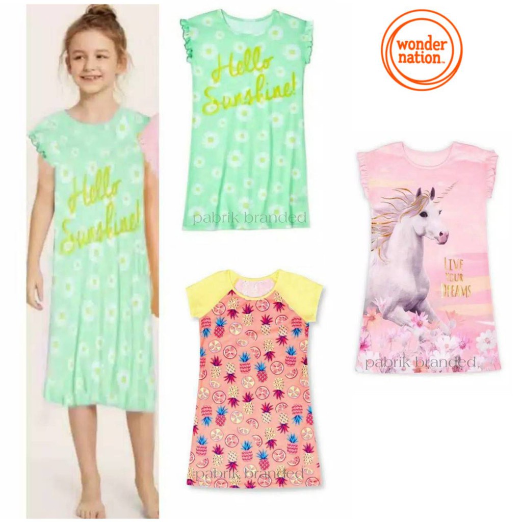 Pabrik branded WndrN@tn sleepdress kids 6 years tahun tee fruit printed warna cantik kaos gaun tidur