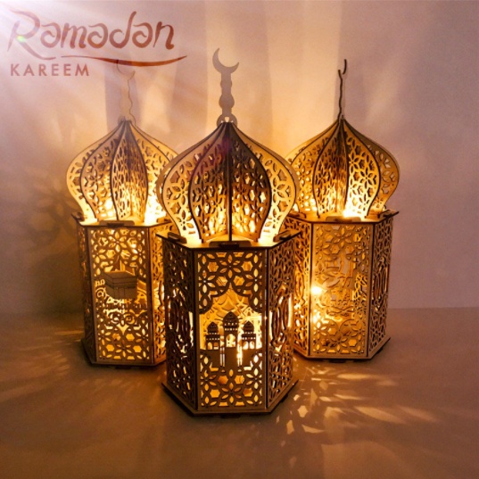 [ORGM] *IDUL FITRI* Lampu LED Pajangan Meja Bahan Kayu Motif Masjid Eid Mubarak Ramadan