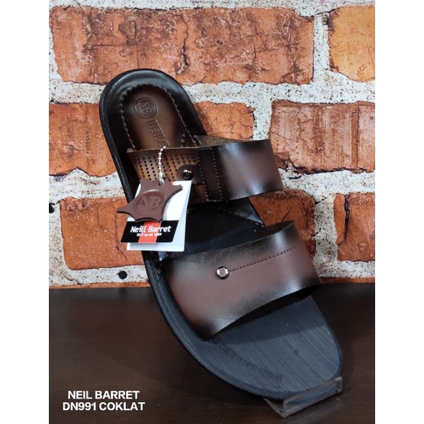 sandal pria , sandal cowok , sandal sorong / slide bahan kulit NEIL BARRET