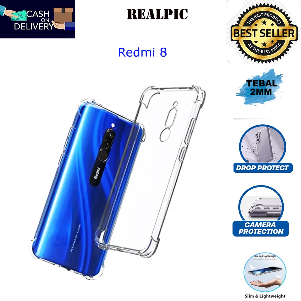 Case Xiaomi Redmi 8 Casing Clear HD KETEBALAN 2MM BENING TRANSPARAN TPU Premium Softcase