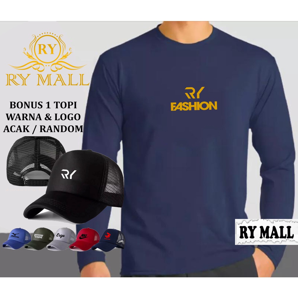 BONUS TOPI..! Kaos Lengan Panjang RY FASHION Gold + Topi Random / Kaos Pria / kaos Polos