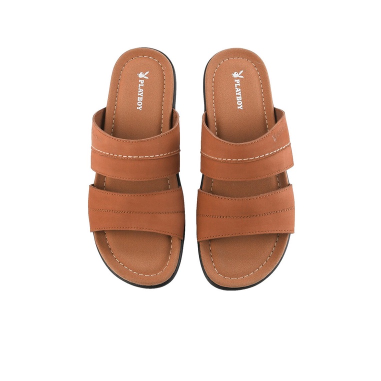 PL52 SANDAL SLIDE PLAYBOY PRIA ORIGINAL CASUAL KULIT BRANDED COKLAT