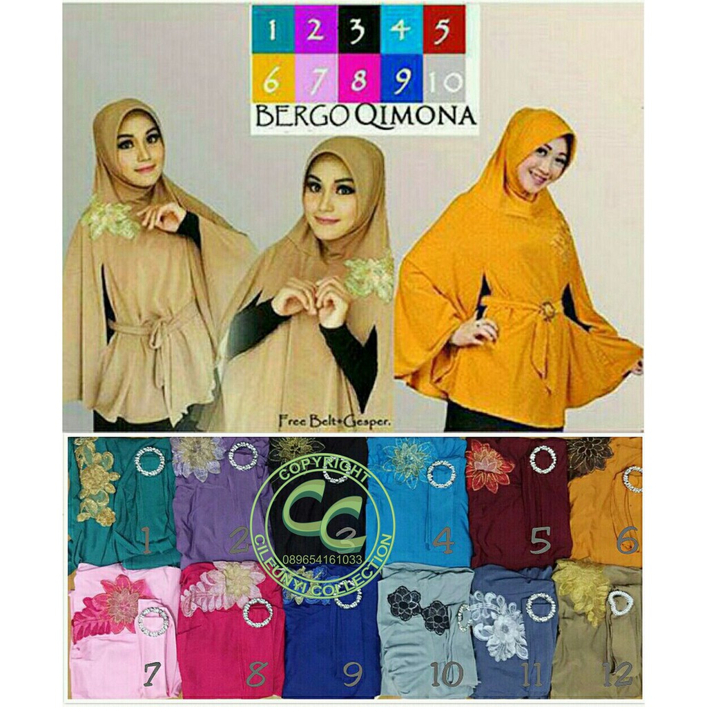 Bergo Qimona Kimono / Hijab Instan Jersey Kimona / Kerudung Khimar Instan dengan Belt Khimona