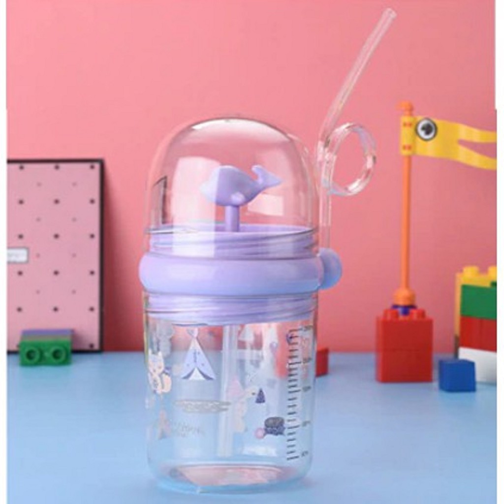 Botol Minum Anak Air Mancur Ikan Paus Lumba-Lumba Motif Lucu Sedotan Spray Fountain Children Pot