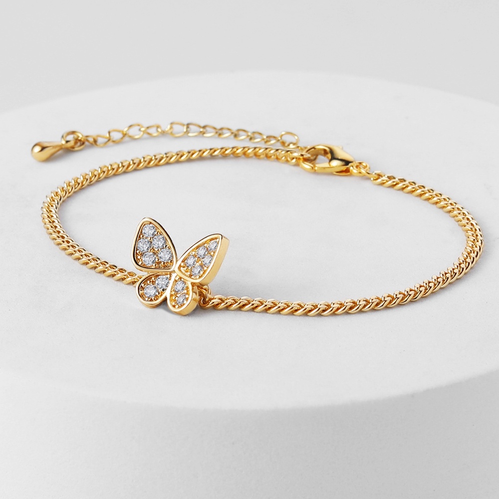 Gelang Rantai Tembaga Warna Emas Aksen Kupu-Kupu Bahan Zirkon Untuk Wanita