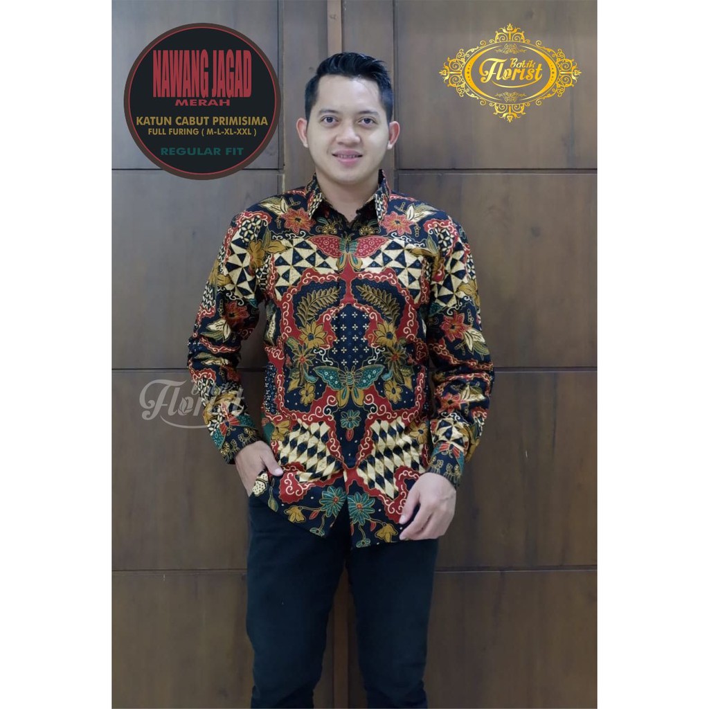 NAWANG JAGAD MERAH Kemeja Batik Pria Full Furing Katun Cabut Primisima