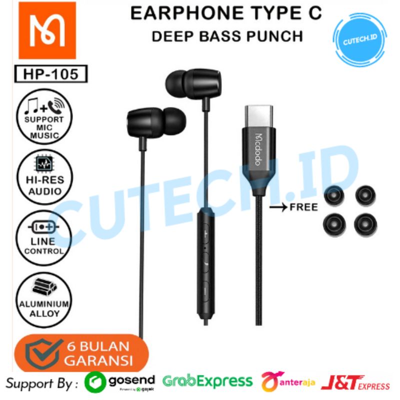 MCDODO HANDSFREE HEADSET EARPHONE TYPE C DIGITAL DEEP BASS HP-105