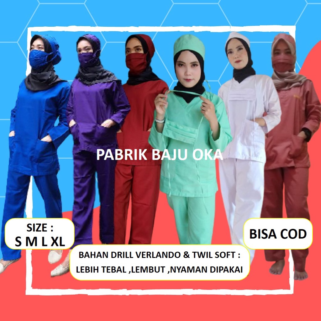 Baju Jaga Oka Ok Seragam Dinas Operasi Perawat Dokter Suster Bidan Scrub Petugas Medis Joger Lengan 
