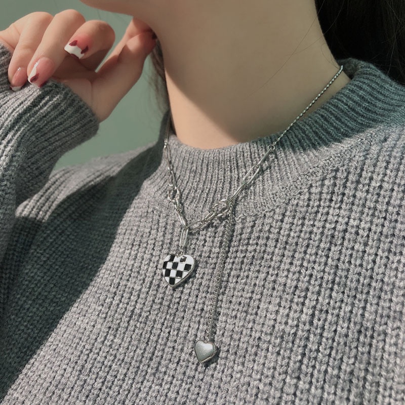 Kalung Liontin Bahan Titanium Steel Desain Hati Gaya Jepangkorea Untuk Wanita