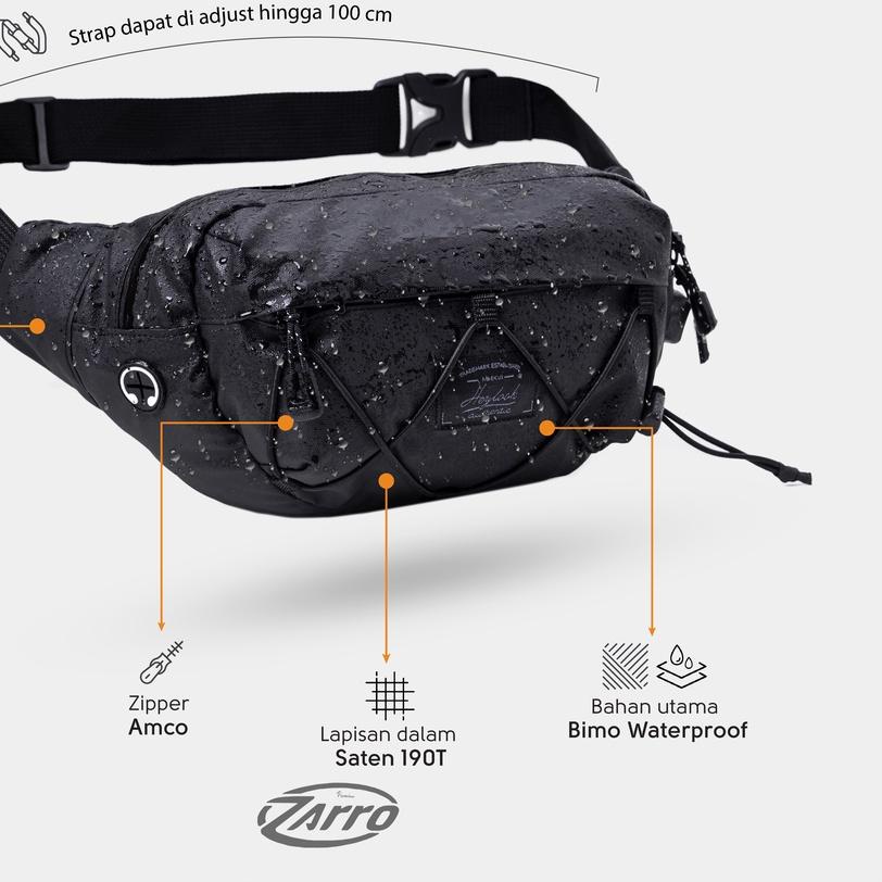 ✷ Tas Selempang Pria Hitam Waterproof Anti Air Waist Bag Fosgat Terbaru Murah Free Keychan - Zarro.i