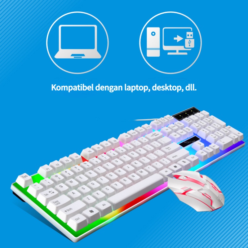 Keyboard Dan Mouse Gaming PC Full Set LED RGB Waterproof Acetech G21B Untuk PC Komputer Laptop