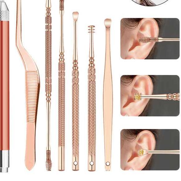 Free Ongkir Alat Pembersih Telinga Korek Kuping Satu Set Ear Spoon Tool Cotton Bud Stainless Steel P