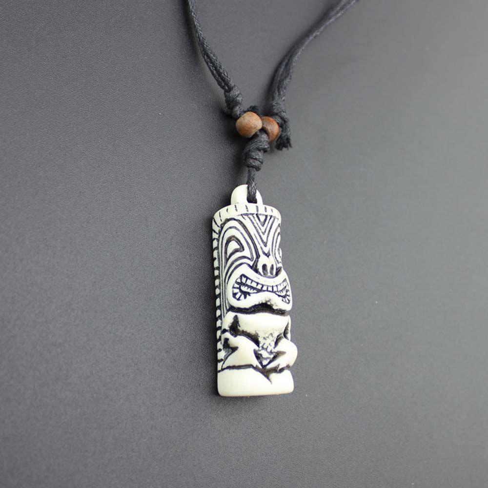 Needway Kalung Ukir Carving Vintage White TIKI Fashion Keren Liontin Tribal Tulang