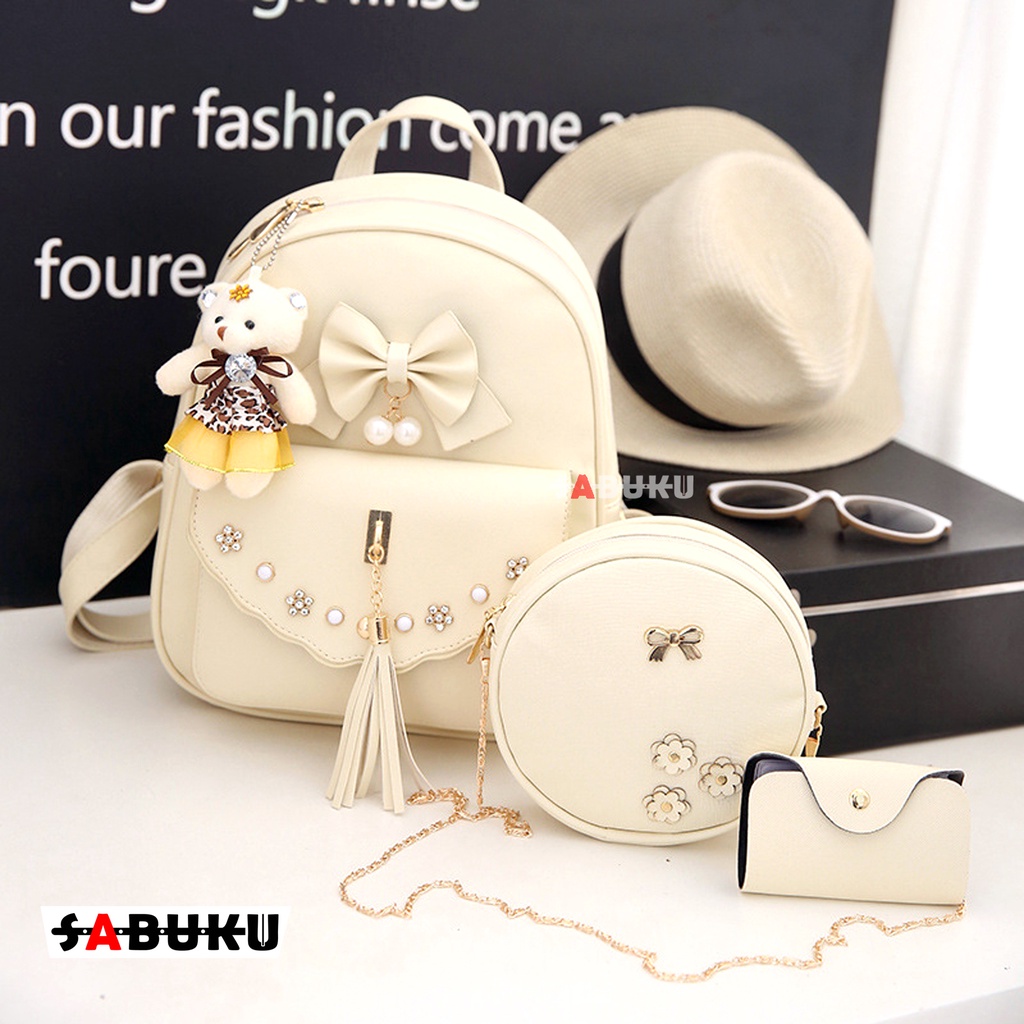 Tas Ransel Wanita 3in1 Ransel Sekolah Women BAG Fashion Korea Tas Wanita Remaja SMP SMA -212
