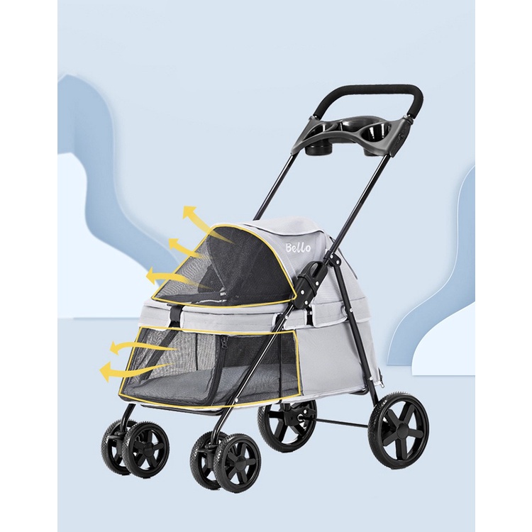 Stroller Pet 4 Roda Bello SP01 Max 15kg Stroller Untuk Anjing dan Kucing