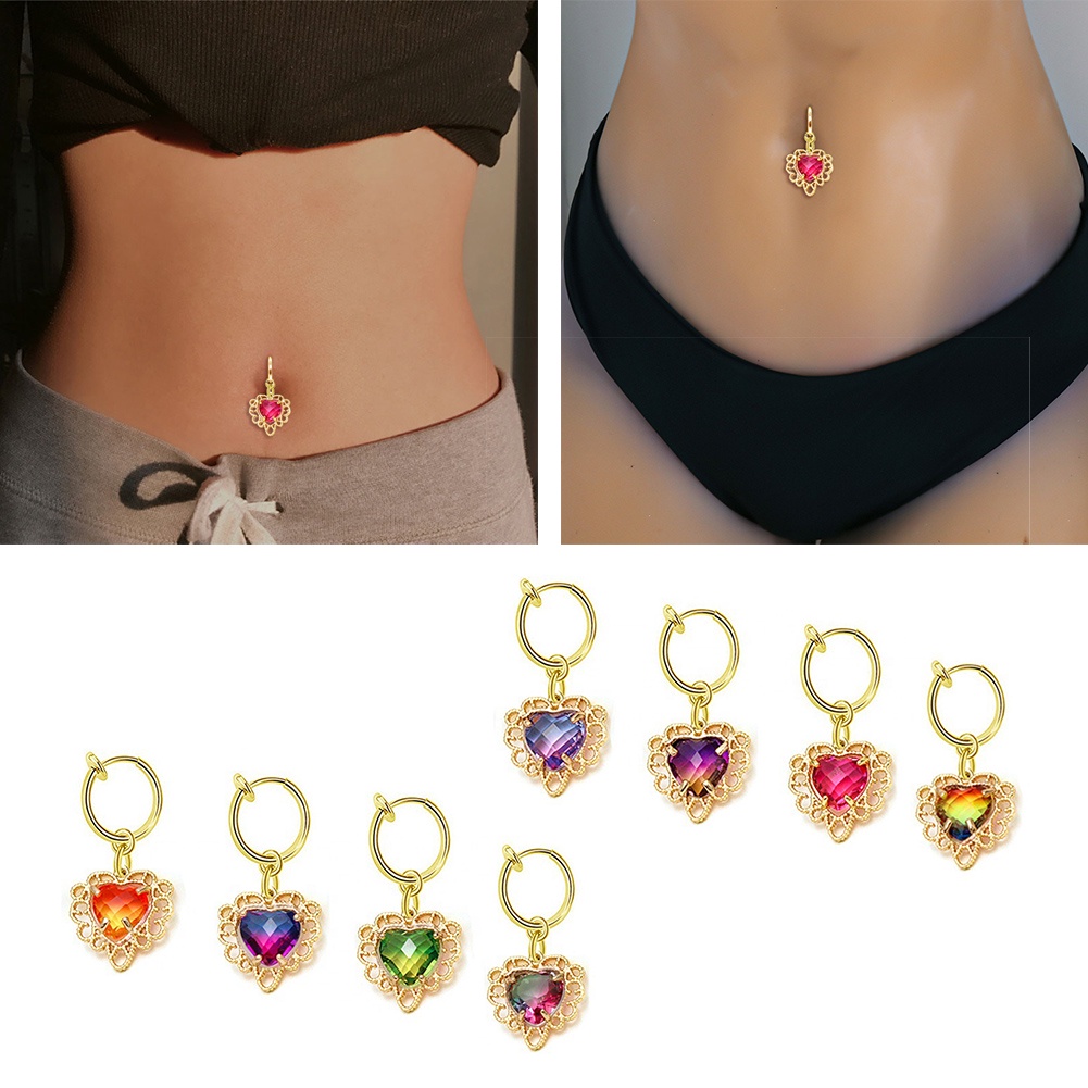 Anting Tindik Perut / Pusar Baja Dengan Liontin Kristal Bentuk Hati Sexy Untuk Wanita