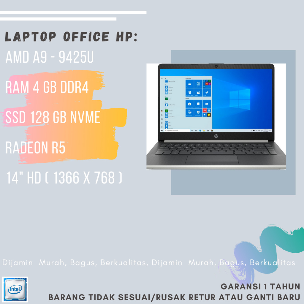 LAPTOP OFFICE HP AMD A9 9425 4GB SSD 128GB E128