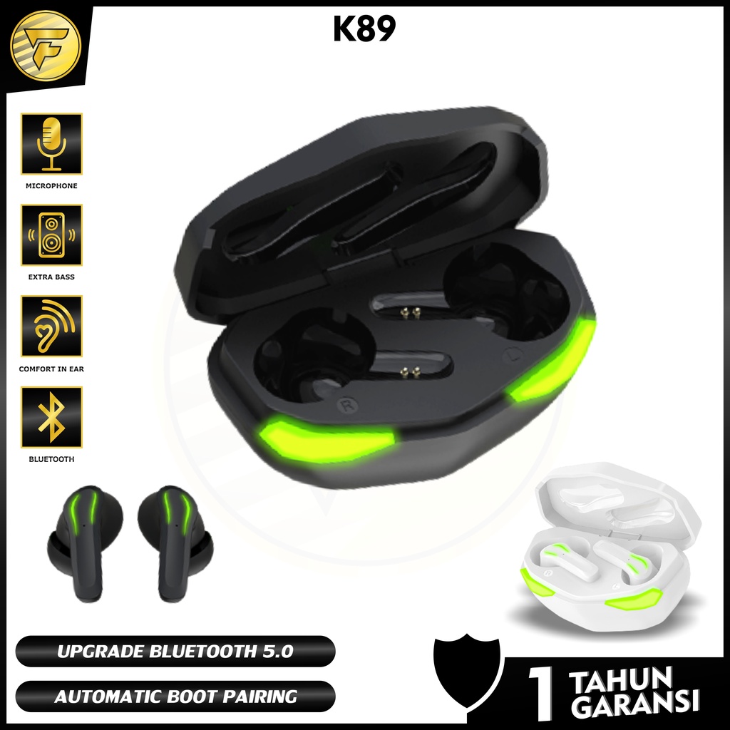 TWS 89 earphone bluetooth GAMING LOW DELAY wireless stereo HIFI BASS music Sport telfon headset mic