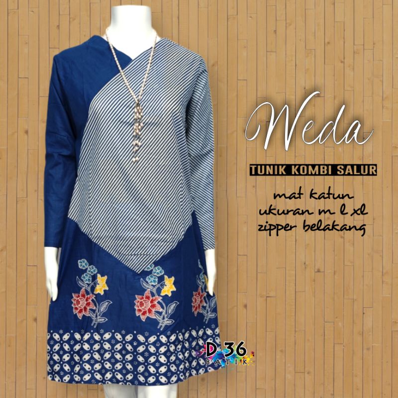 Tunik kombi salur wedda kerja baju atasan batik wanita murah kondangan kasual modern seragam seragaman kuliah kerja pabrik nikahan ibu ibu cewek remaja pkk lengan panjang pengajian kembaran keren hits bagus cantik kekinian korea solo btc fashion lucu-Biru