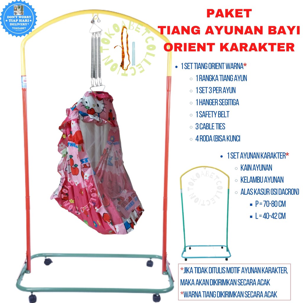 Ayunan Bayi TIANG ORIENT WARNA KAIN KARAKTER Variasi PER PEGAS Lengkap PER HANGER SEGITIGA SAFETY