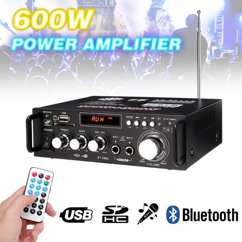 Power Ampli Amplifier Bluetooth Karaoke Home Theater FM Radio 600 W