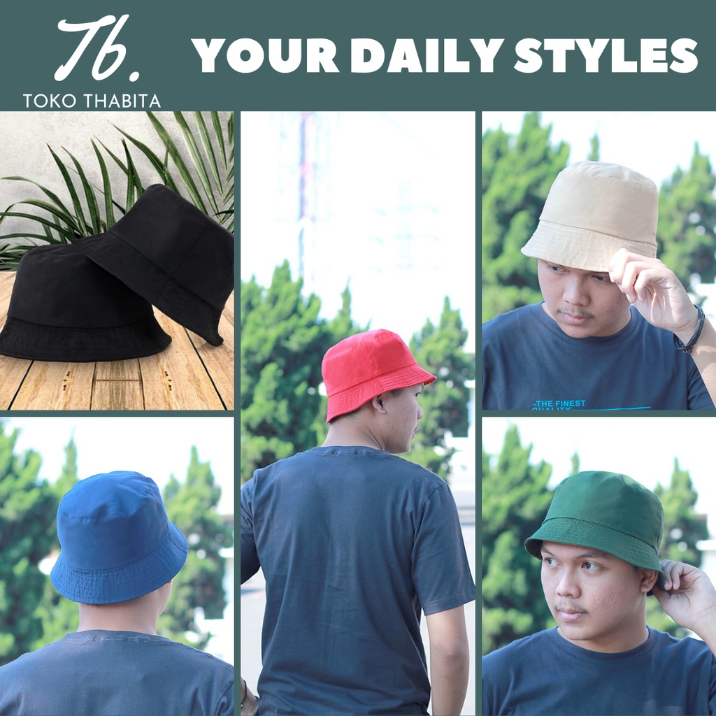 Topi Bucket Hat Korea Hitam Polos Pria Wanita Dewasa Kuzatura