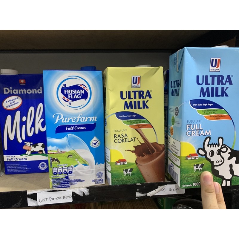 

uht diamond indomilk frisian flag ultramilk susu full cream plain 1liter ultra coklat 1L