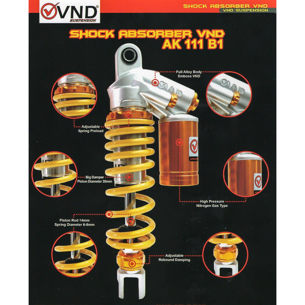SHOCK TABUNG ATAS AK 111 VND BEAT | FINO | MIO | SCOOPY - SHOCKBREAKER - SPAREPART MOTOR