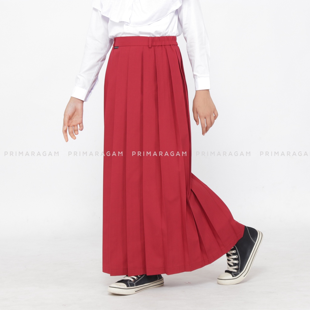 Primaragam Rok Sekolah Sd Panjang Merah Rempel Lipit Atas Ban Pinggang Karet