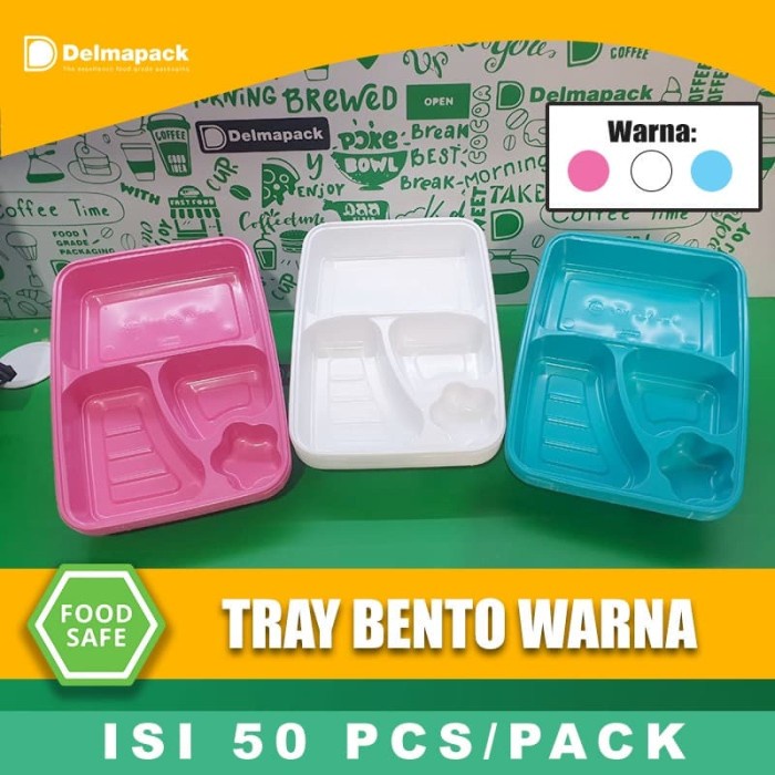 [termurah] Mika Bento 4 Sekat Warna - Pink Putih Biru - Tebal - Food Safe 4de70grr