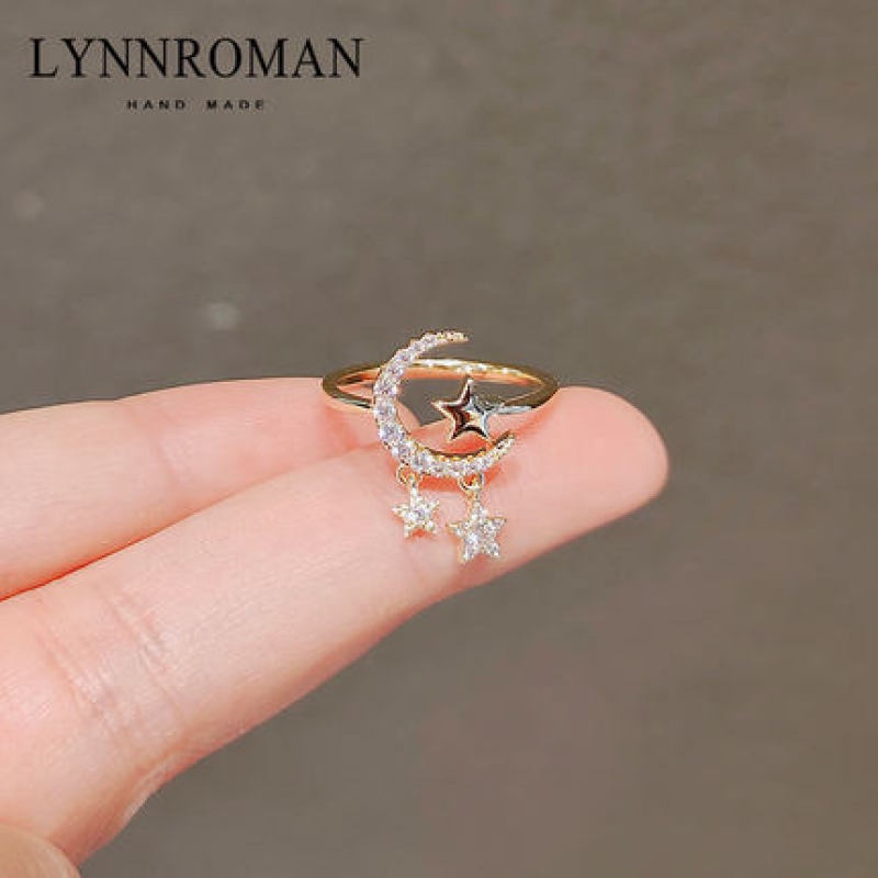 Cincin Kristal Bentuk Bulan Bintang Gaya Korea Untuk Wanita