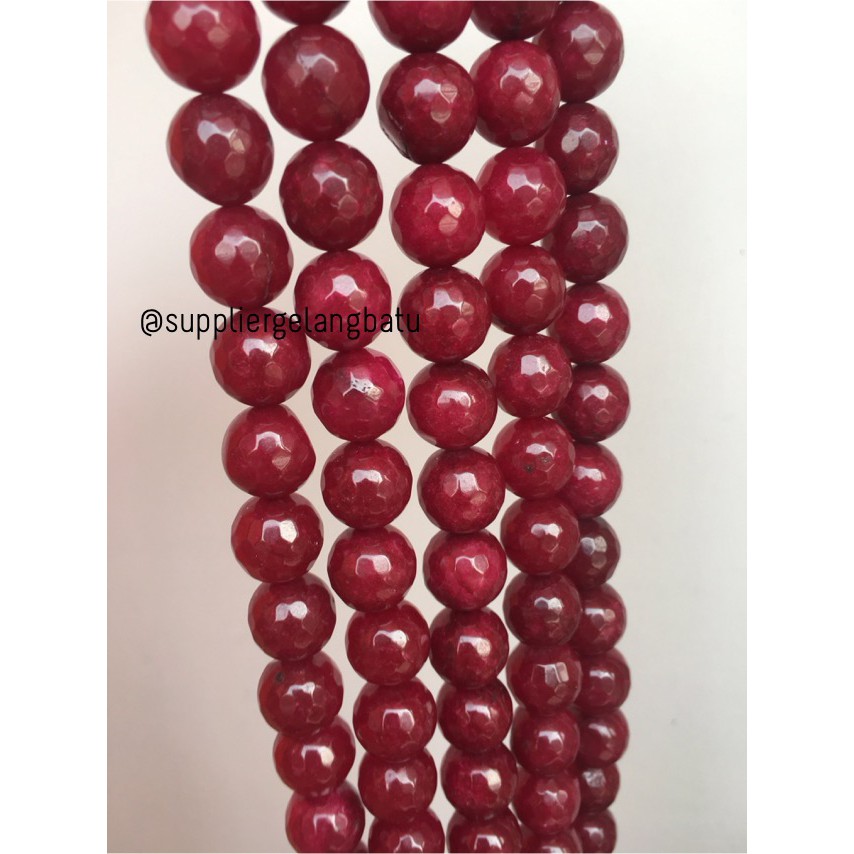 batu alam red RUBY FACETED BEADS 10mm cutting agate merah maroon rare grosir kerajinan aksesoris