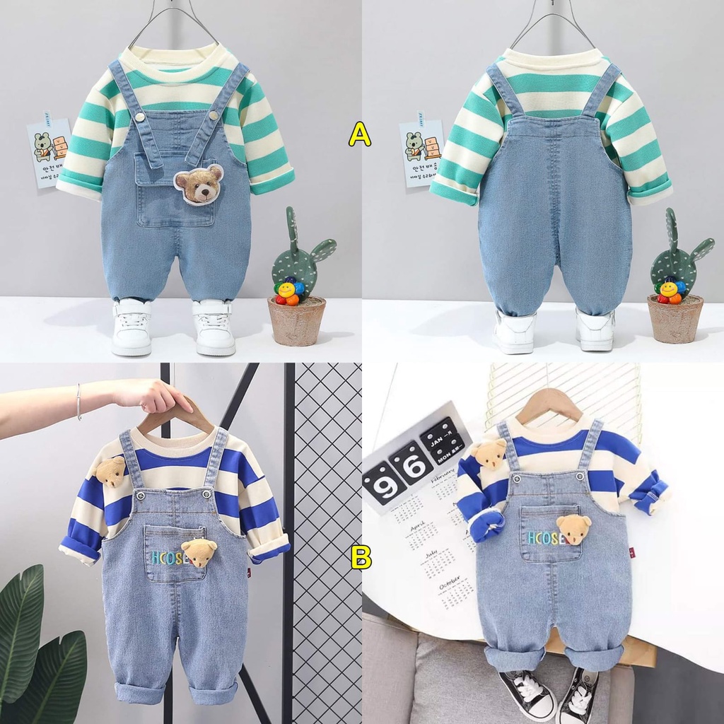 Setelan Overall Anak Laki Laki Stripe Bear