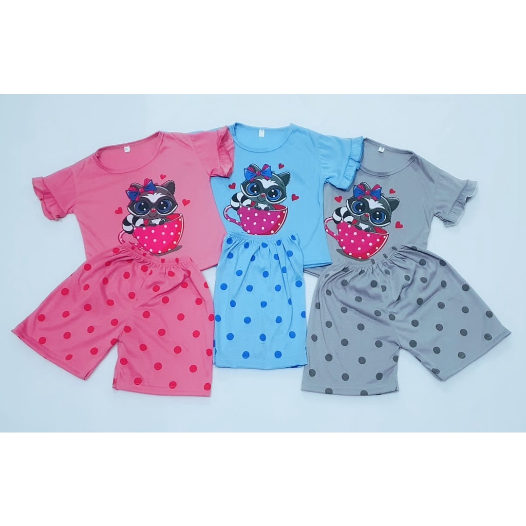 VF - SETELAN ANAK PEREMPUAN MODEL TANGAN TEROMPET RACOON 2 - 7 TAHUN FASHION KOREA