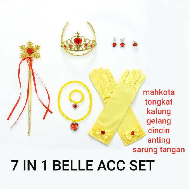 GS3072 4 in 1 BELLE ACC SET MAKHOTA TIARA KALUNG GELANG PRINCESS BEAUTY AND THE BEAST KUNING PUTRI