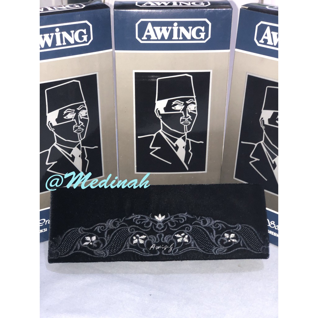 Songkok / peci AWING New Ananta Hitam motif perak Original