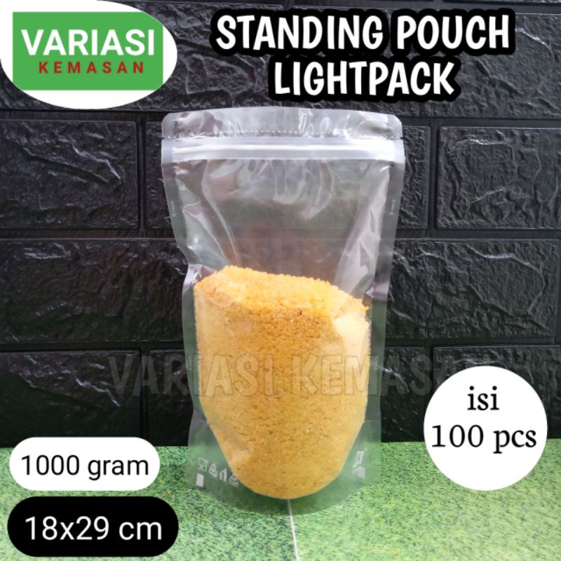 isi 100 pcs Standing Pouch bening 18-29cm 1000gr/Stand Pouch/Plastik Klip