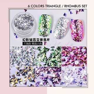 6 warna Rhombus Triangle Sequins nail set glitter nail art