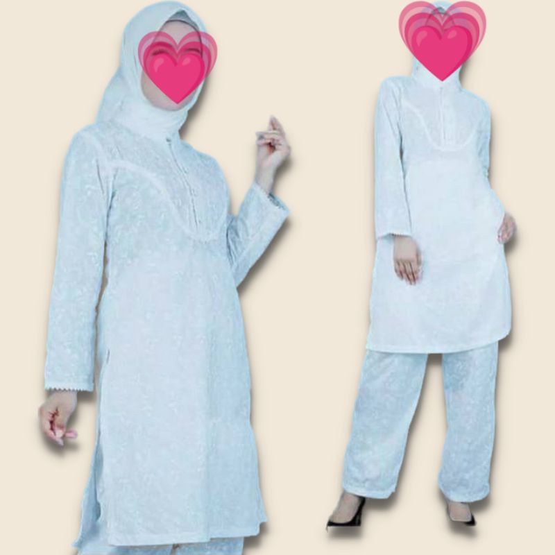 Tunik Dewasa Satu Set Celana / Tunik Dewasa Fashion Set / Tunik Set Haji Dan Umroh / Tunik Set Putih