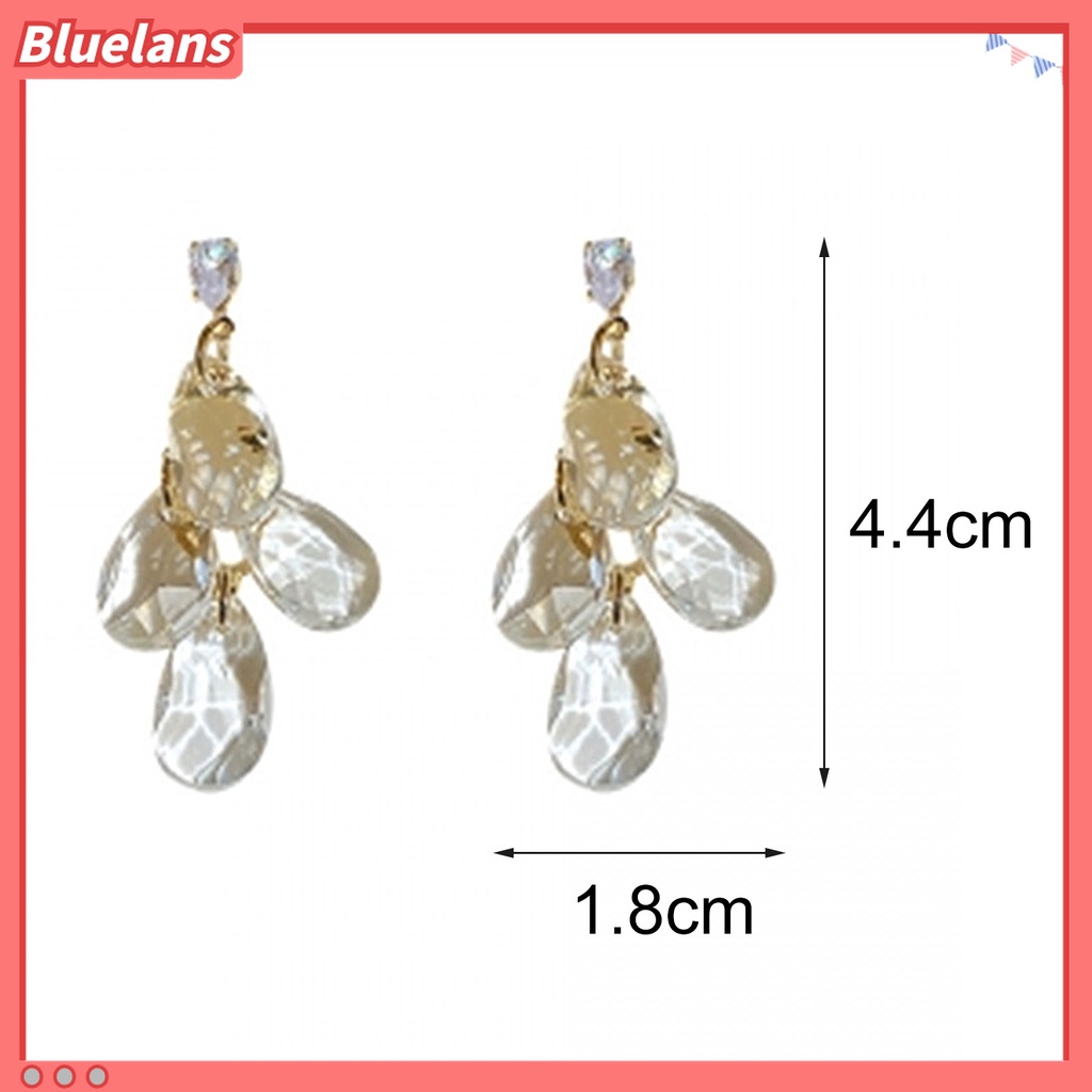 1 Pasang Anting Tusuk Gantung Wanita Desain Geometri Tetesan Air Hias Kristal Imitasi Transparan Untuk Pernikahan