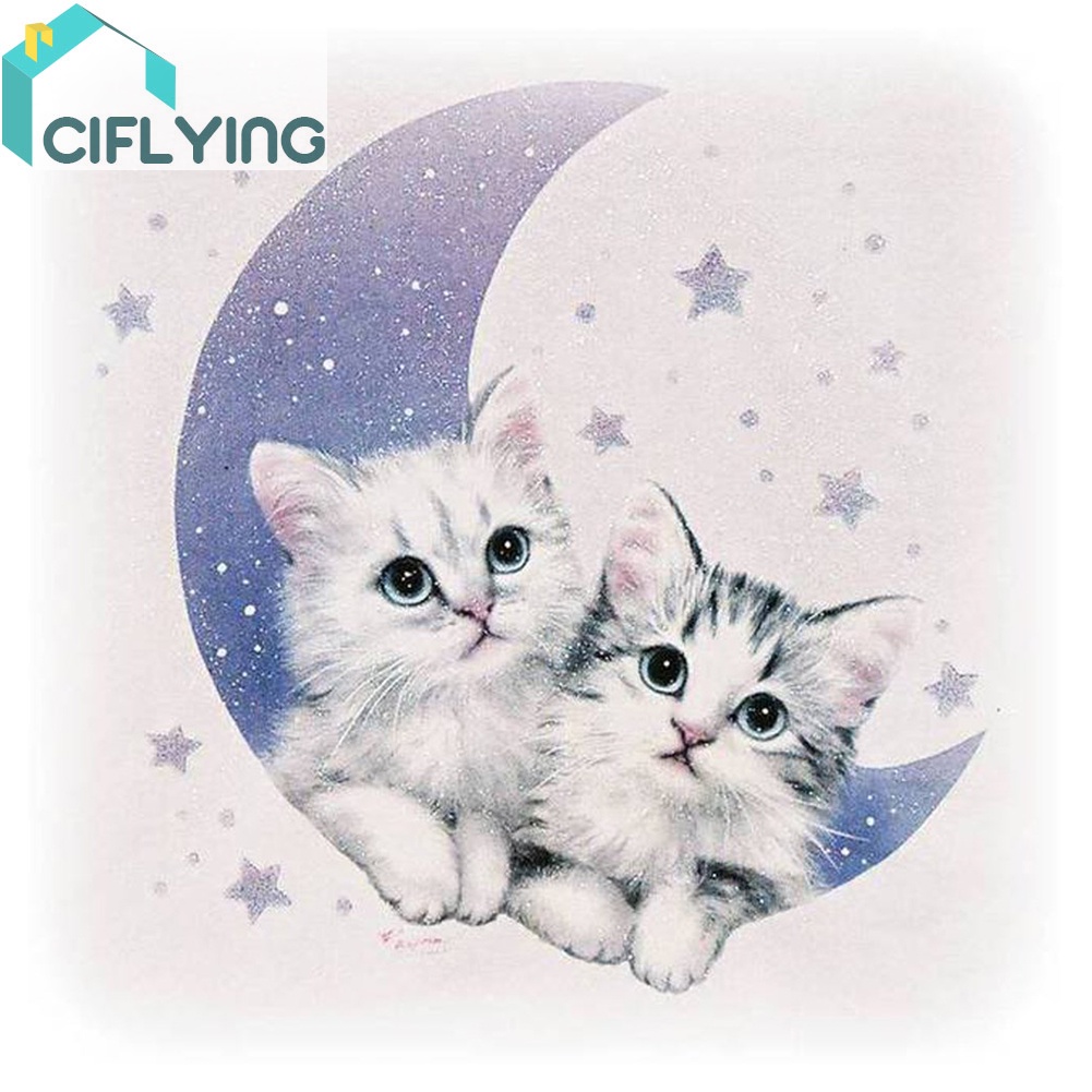 Ciflying Lukisan Bordir Cross Stitch Diamond Diy Desain Kucing 