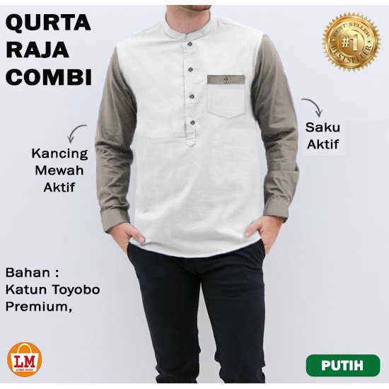 TERMURAH TERLARIS [ COD &amp; Gratis Ongkir ] Koko Baju Muslim Pria Jumbo QURTA RAJA COMBI Lengan Panjang Bahan Katun Toyobo Premium TERBARU LMS 26255 26257 26259 26261