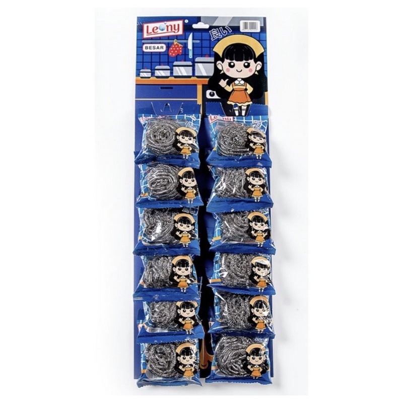 Leony Gosok Panci Besar Stainless 1 lusin / Sabut Cuci Stainless  / Kawat Cuci Piring Panci Wajan / 