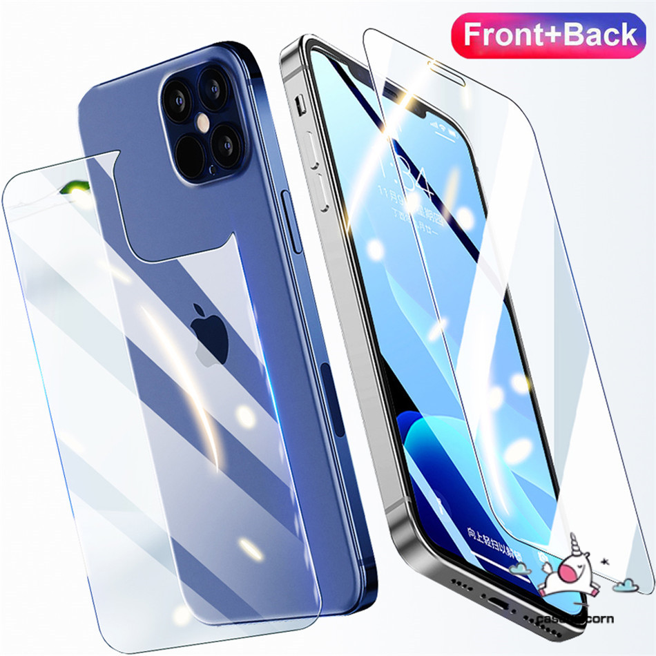 IPHONE Depan+belakang Full Cover Pelindung Tempered Glass Untuk Iphone14 13 12 12Pro 11 Pro MAX 8plus 7plus 6 6s Plus 7 8 SE XR X XS MAX 12 Mini Bening Pelindung Layar Kaca Film