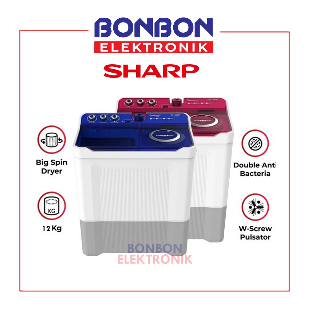 Sharp Mesin Cuci 2 Tabung 12KG EST 1290 WA / 1290WA / WABL / WAPK