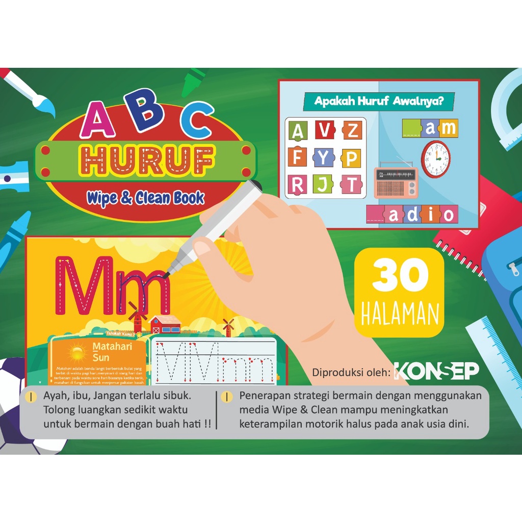 Konsep Wipe Clean Book ABC Huruf Buku Edukasi Anak Belajar Menulis Membaca Anak Paud TK Toodler