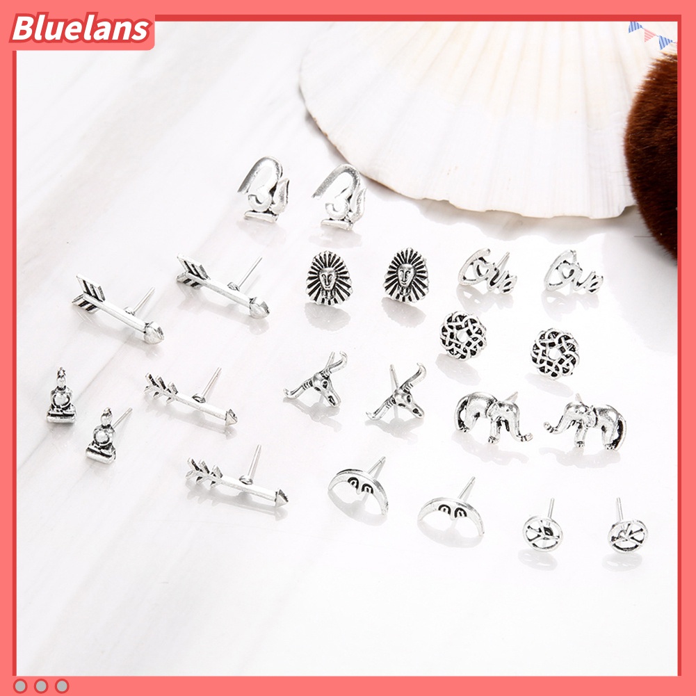 11 Pcs Anting Stud Bentuk Panah Bulan Gajah Gaya Vintage Untuk Wanita