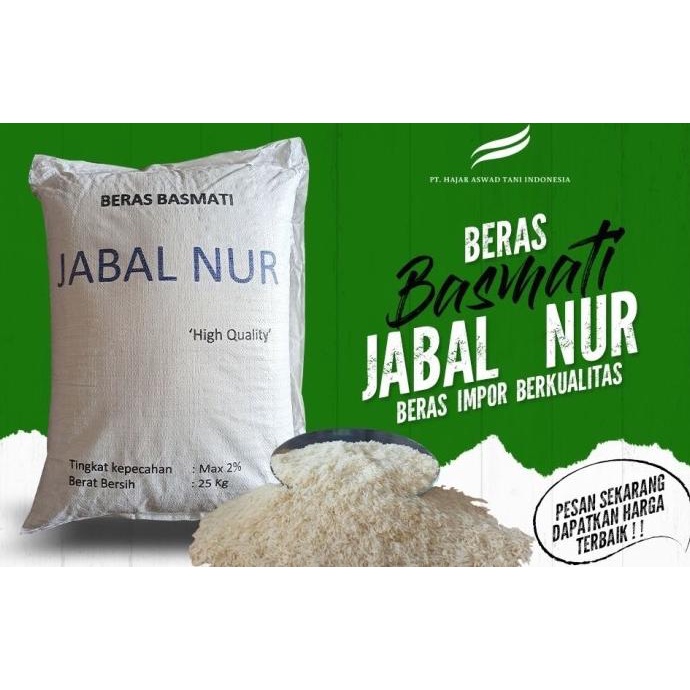 

Beras Basmati Jabal Nur 25Kg (Gojek/Grab)
